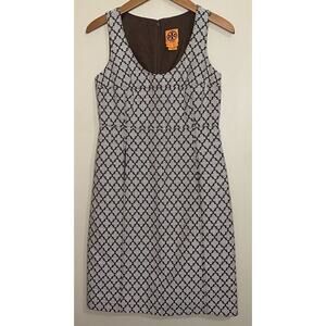 Tory Burch Brown Geometric Mini Dress Womens Size 2 Cotton Lined A-Line  Pockets